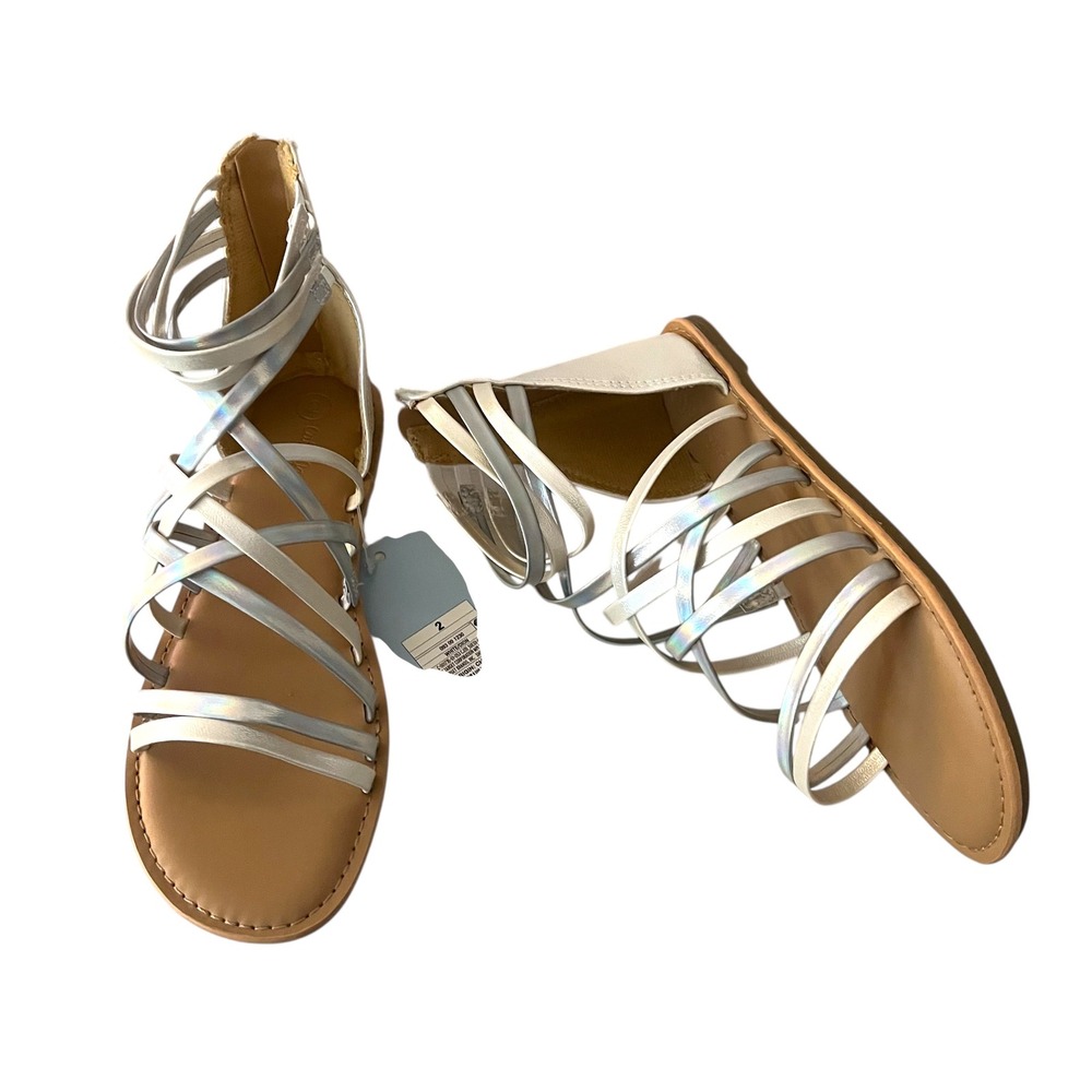 NEW Cat & Jack Girls Size 2 Gladiator Sandals Strappy Back Zip Silver Summer